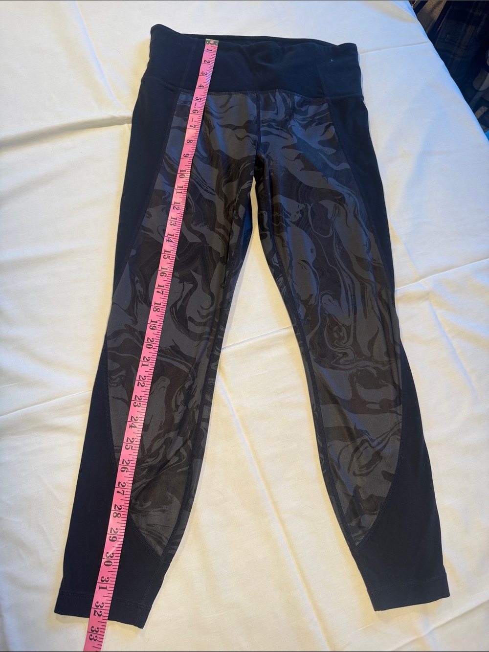Athleta Black Leggings with Glossy Marble-Effect Panels